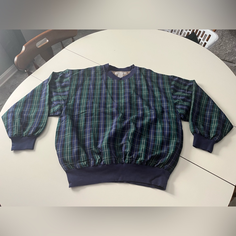 Nicklaus men’s large golf pull over jacket green navy plaid